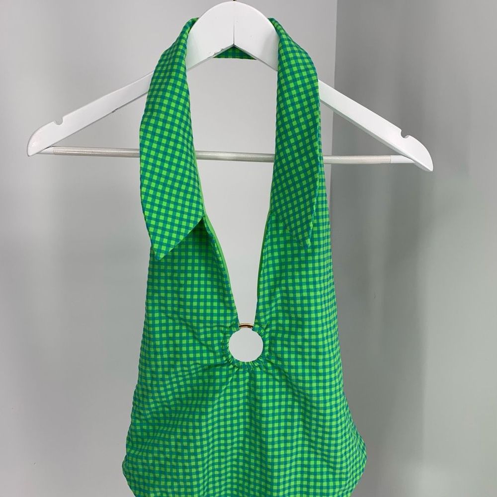 New WEWOREWHAT green one piece swimsuit plaid sz  L womens - Picture 3 of 9